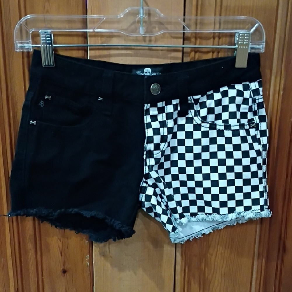 Royal Bones Split Black And Checkered Shorts